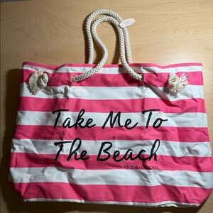 Pink and white striped Victoria's Secret beach bag #beachlife